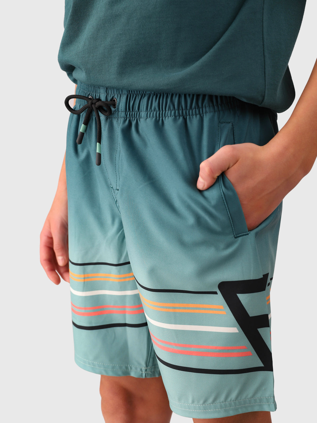 Bru-conicy-Gradient Stripe Boys Swim Shorts | Bottle Green 2 Bru-conicy-Gradient Stripe Boys Swim Shorts | Bottle Green