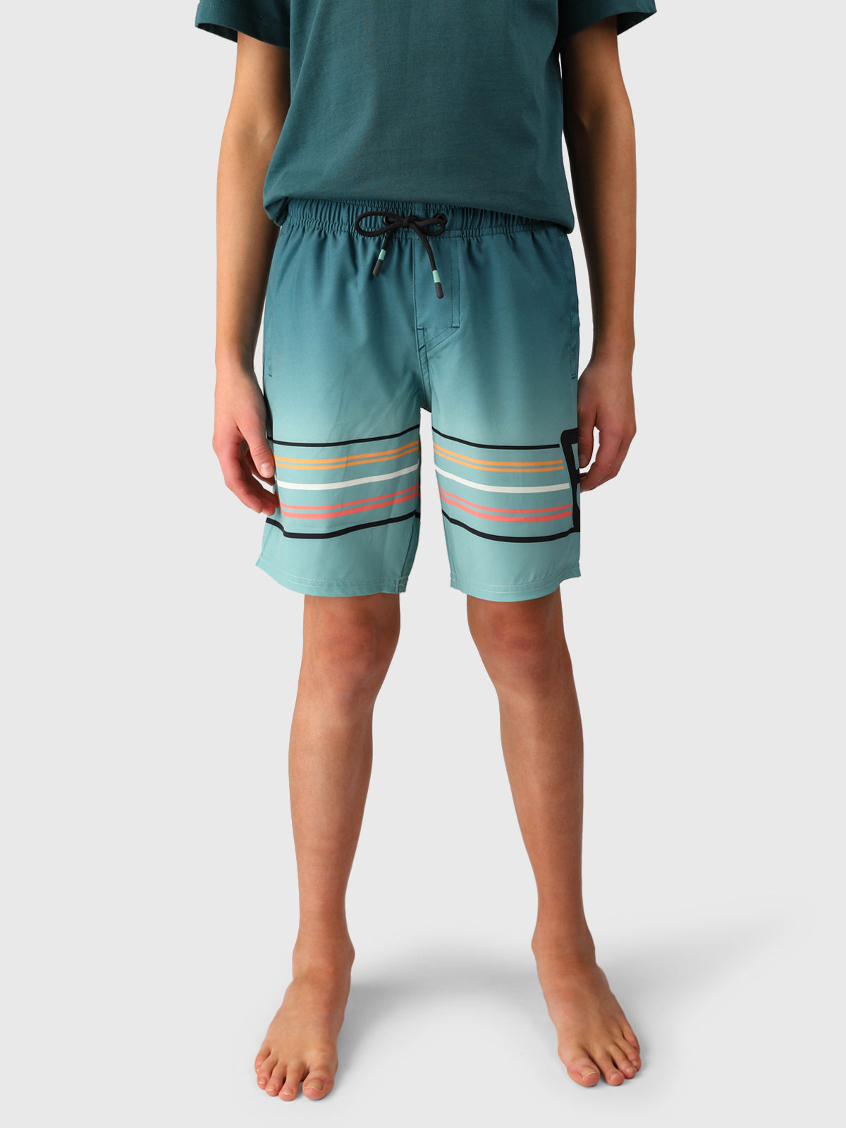 Bru-conicy-Gradient Stripe Boys Swim Shorts | Bottle Green 4 Bru-conicy-Gradient Stripe Boys Swim Shorts | Bottle Green