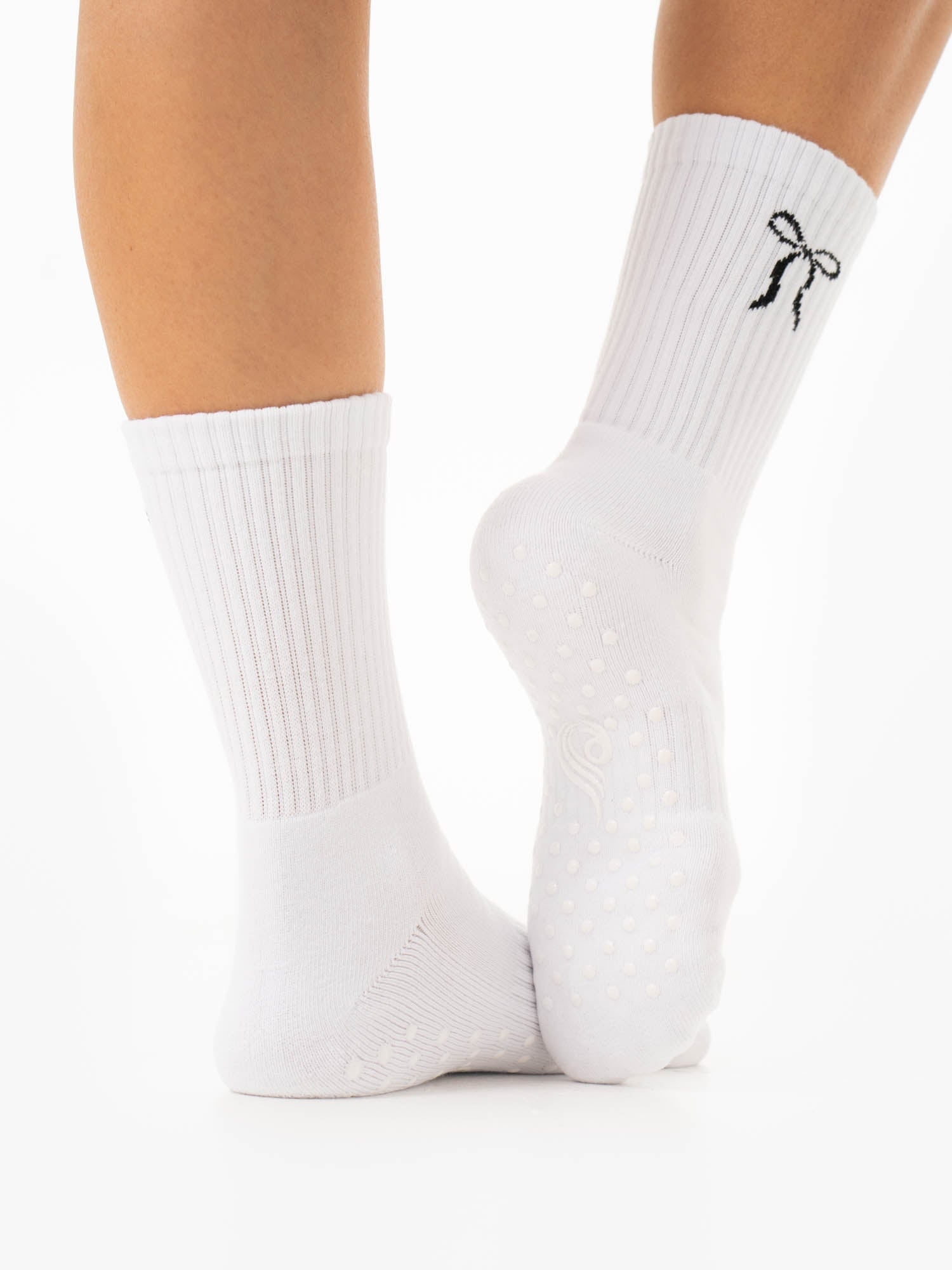 Pilates Bow Crew Socks - White
