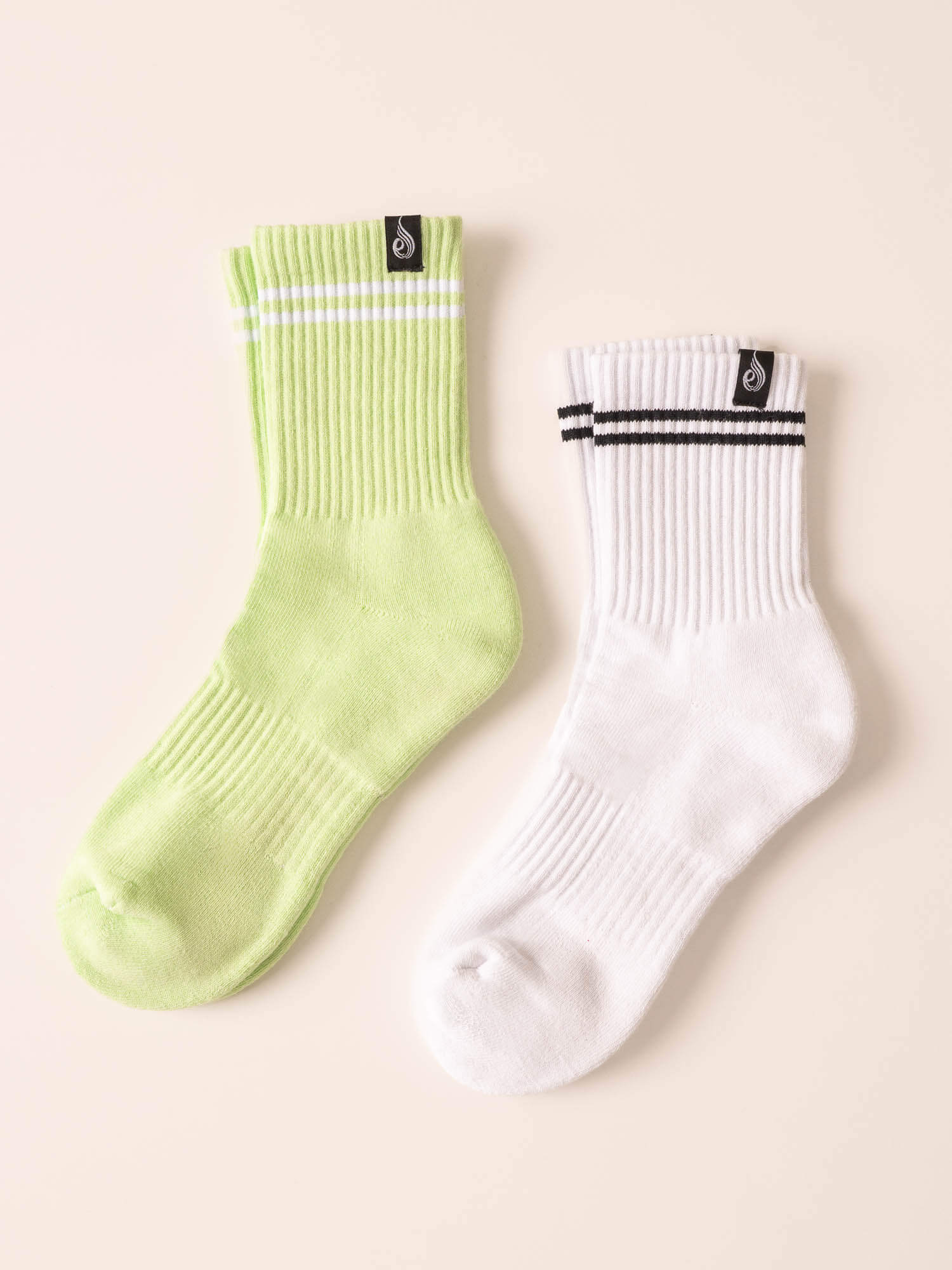 Stripe Crew Socks - White/Lime 1 Stripe Crew Socks - White/Lime