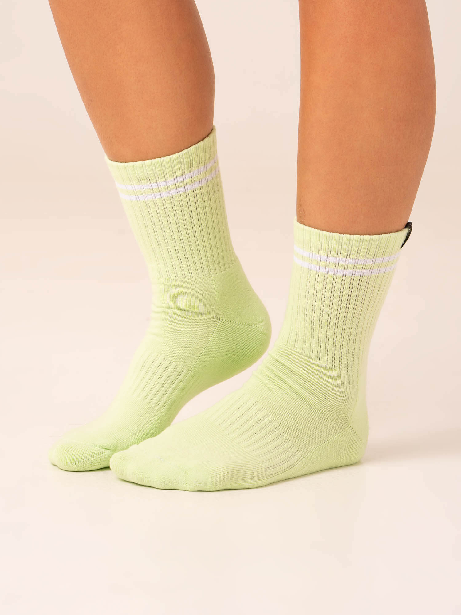 Stripe Crew Socks - White/Lime 2 Stripe Crew Socks - White/Lime