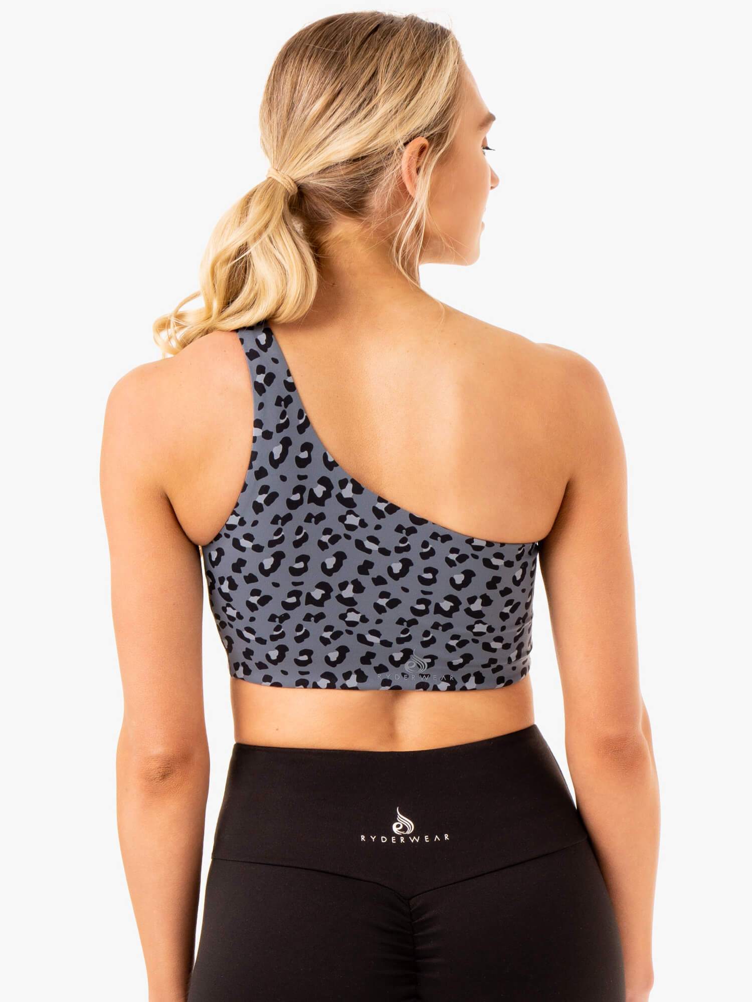 Adapt One Shoulder Sports Bra - Steel Blue Leopard 2 Adapt One Shoulder Sports Bra - Steel Blue Leopard