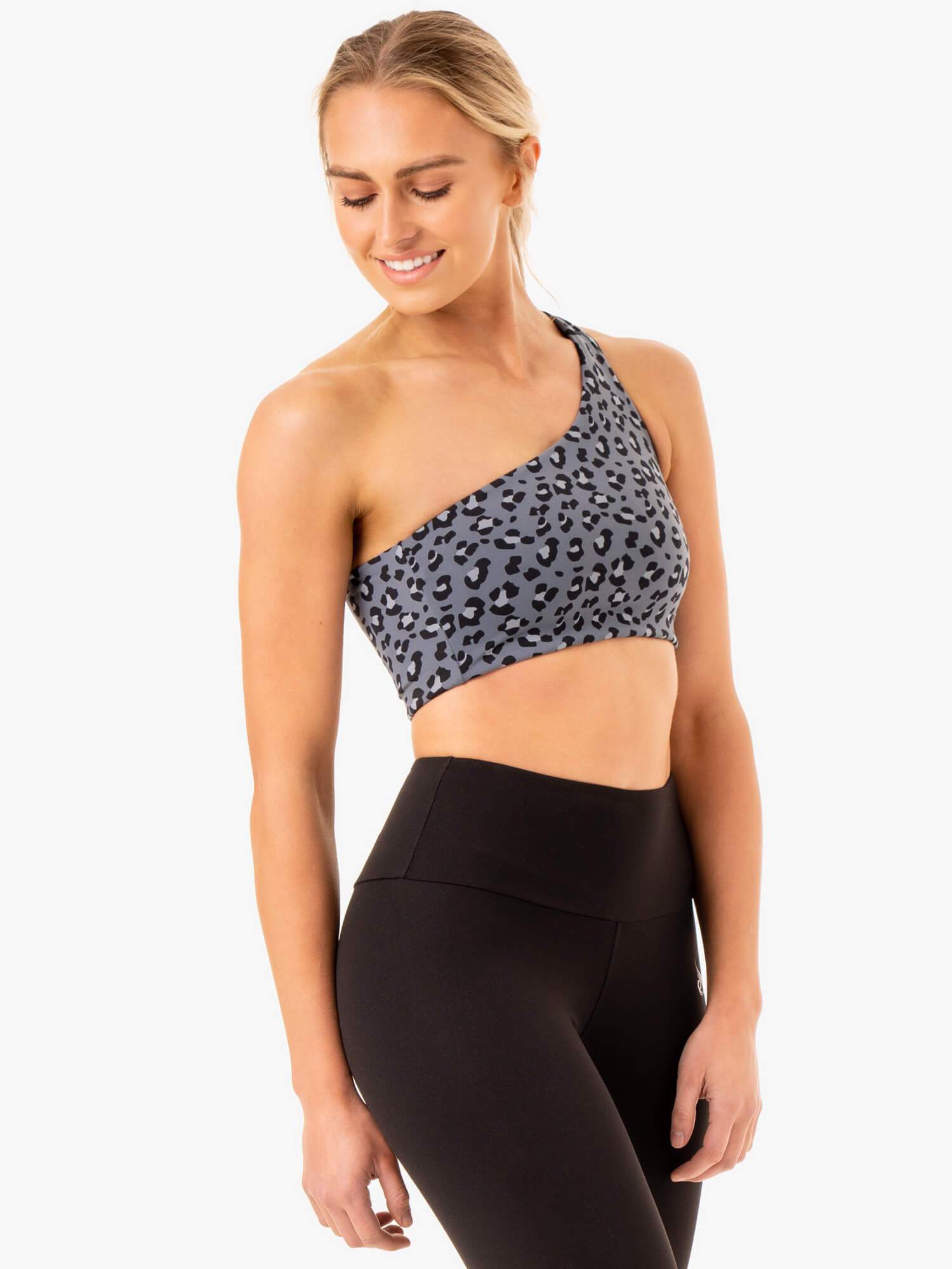 Adapt One Shoulder Sports Bra - Steel Blue Leopard 3 Adapt One Shoulder Sports Bra - Steel Blue Leopard