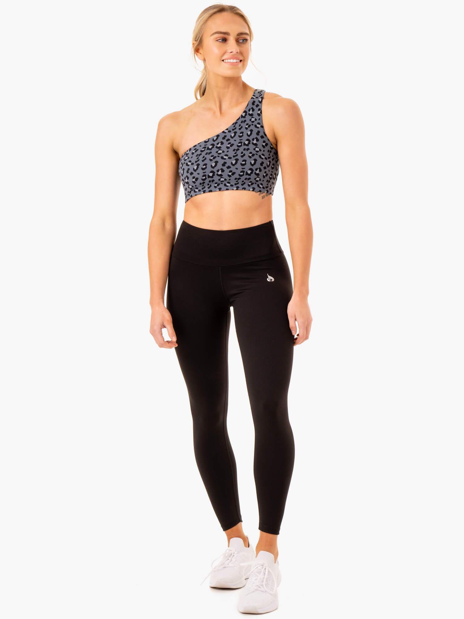 Adapt One Shoulder Sports Bra - Steel Blue Leopard 4 Adapt One Shoulder Sports Bra - Steel Blue Leopard