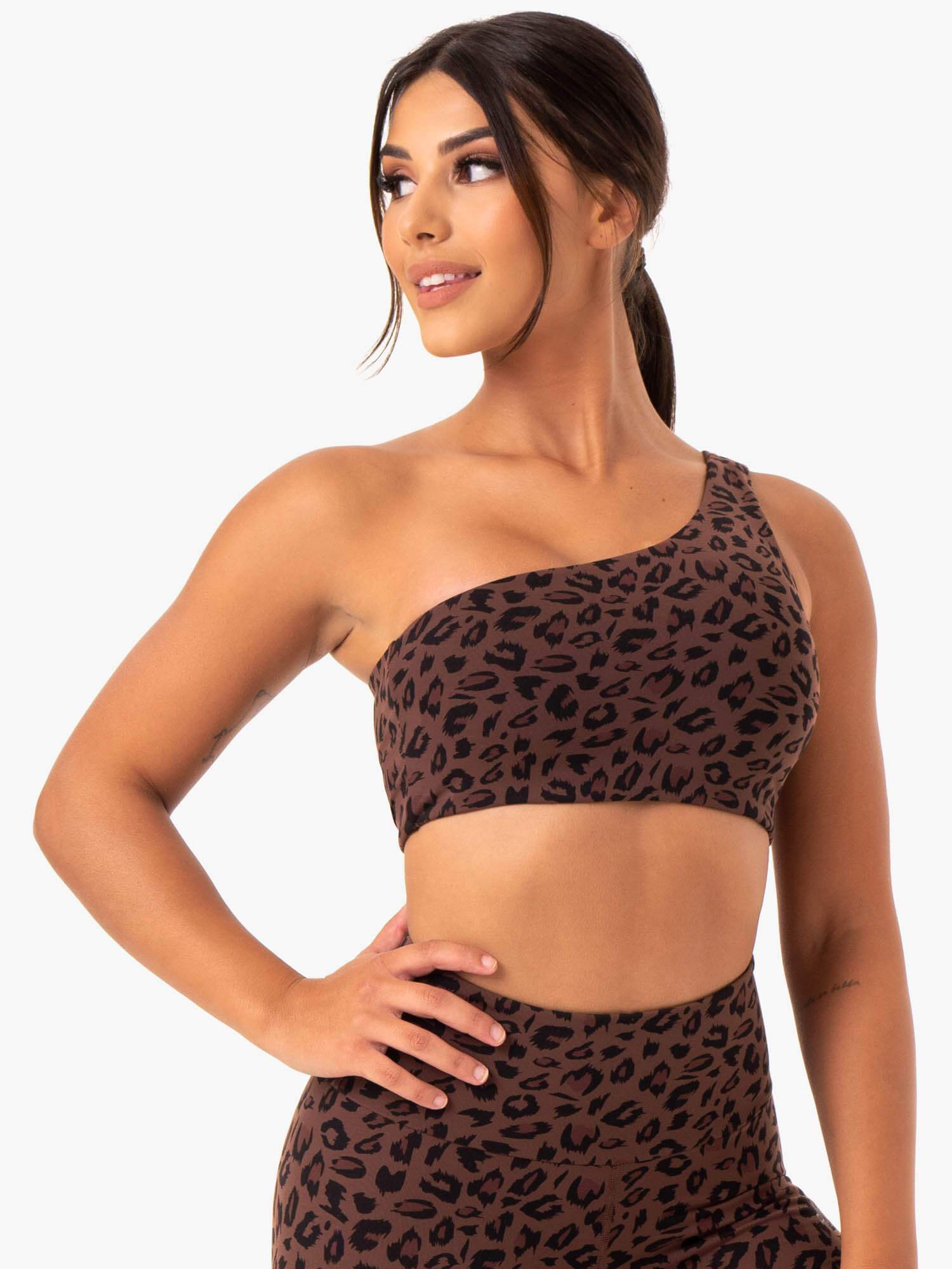 Adapt One Shoulder Sports Bra - Chocolate Leopard 4 Adapt One Shoulder Sports Bra - Chocolate Leopard