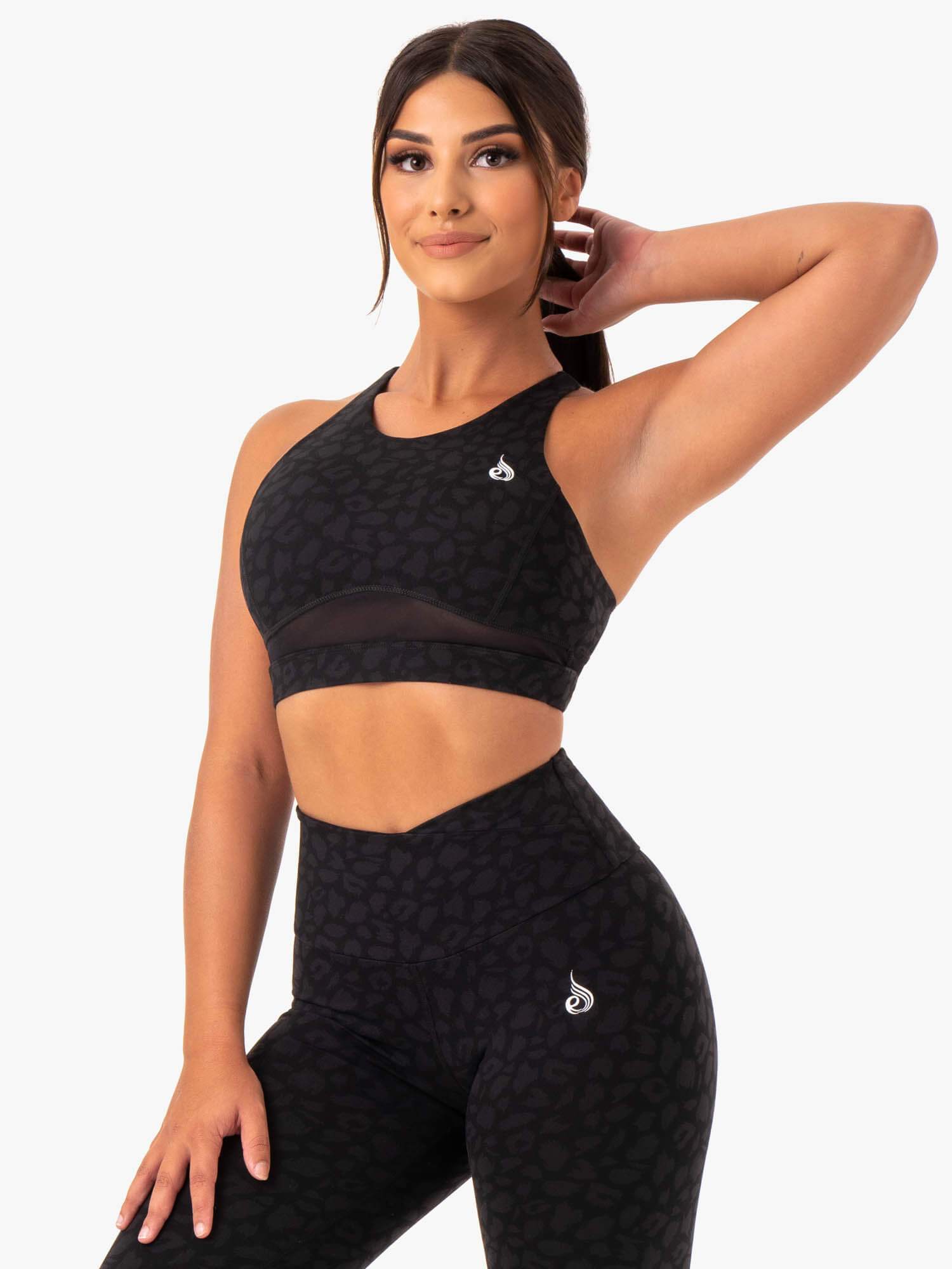 Amazon Mesh Sports Bra - Black Leopard 1 Amazon Mesh Sports Bra - Black Leopard