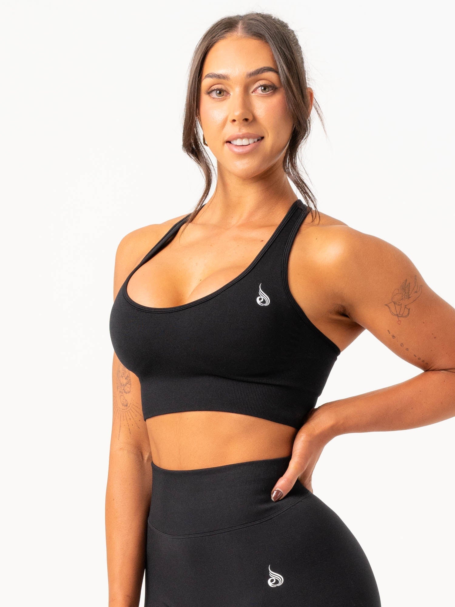 Cross Back Seamless Bra - Black