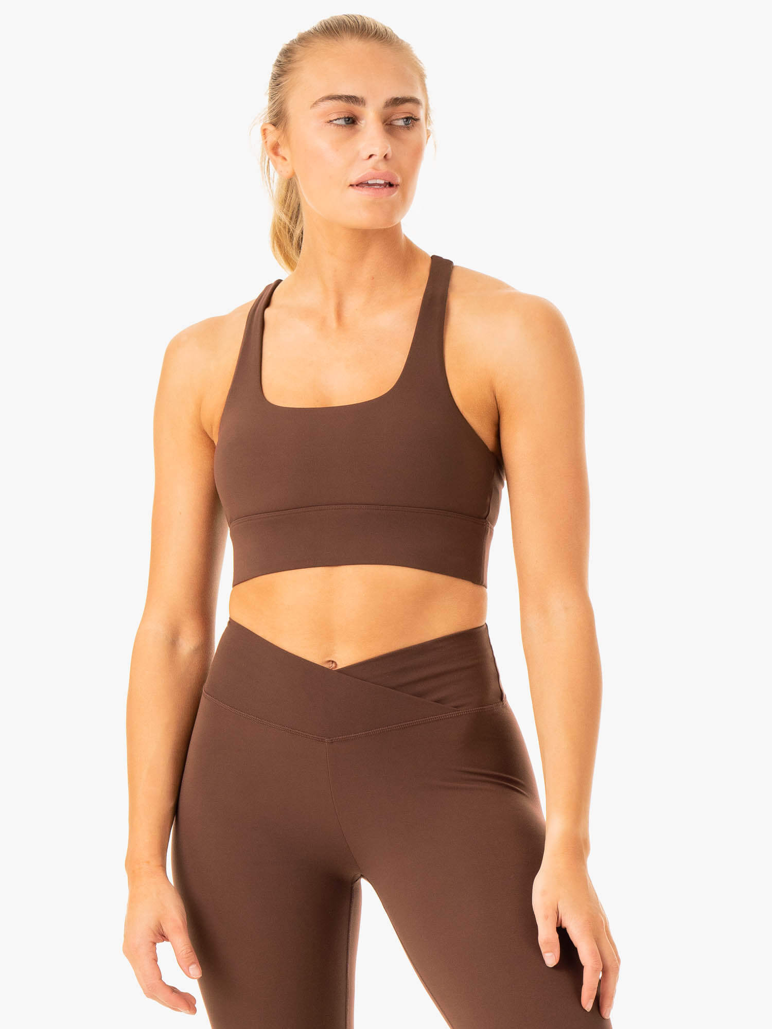 Flow Square Neck Sports Bra - Chocolate 1 Flow Square Neck Sports Bra - Chocolate