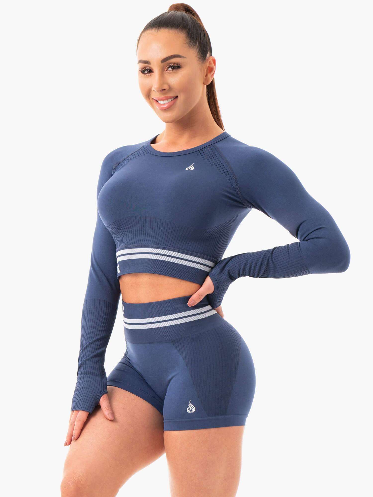 Freestyle Seamless Long Sleeve Crop - Steel Blue 2 Freestyle Seamless Long Sleeve Crop - Steel Blue