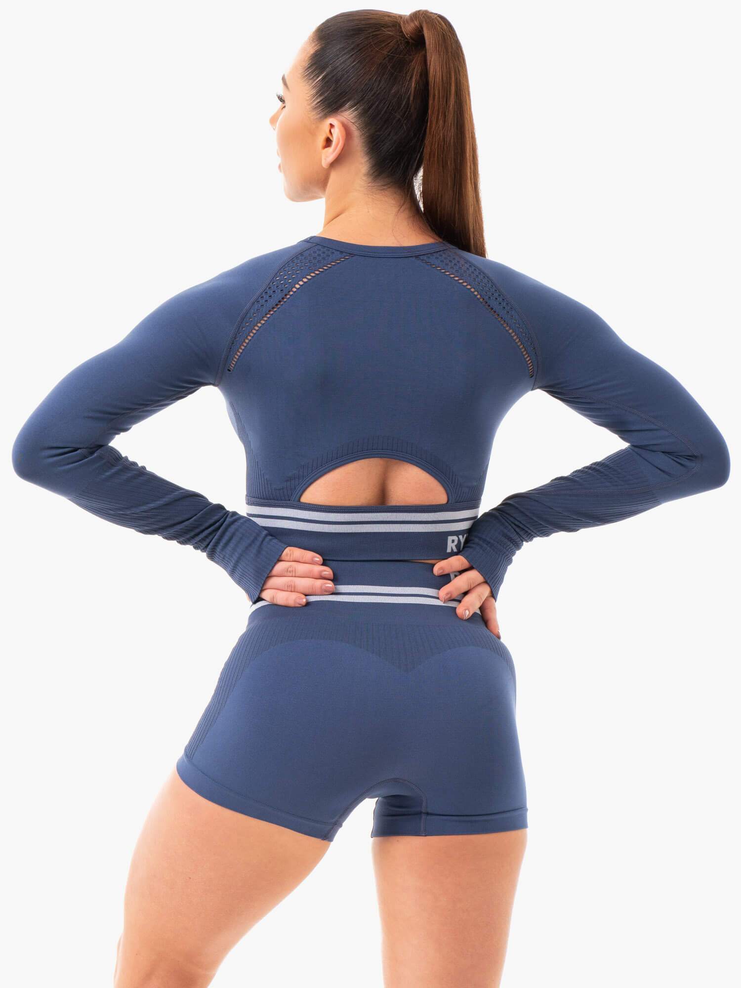 Freestyle Seamless Long Sleeve Crop - Steel Blue 3 Freestyle Seamless Long Sleeve Crop - Steel Blue