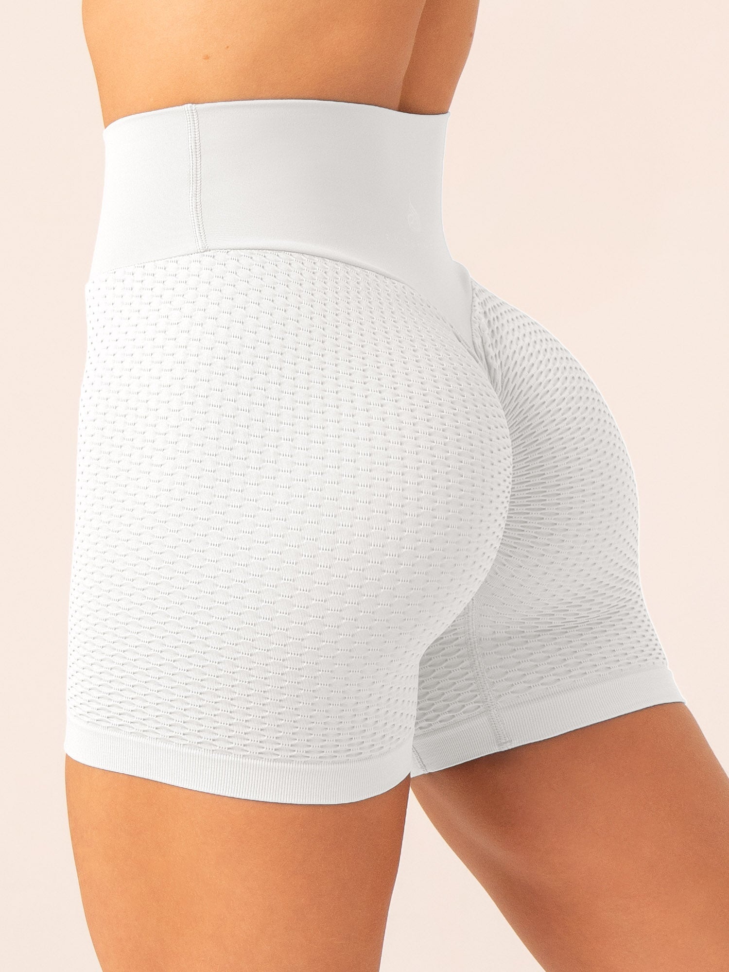 Honeycomb Scrunch Seamless Shorts - White 2 Honeycomb Scrunch Seamless Shorts - White