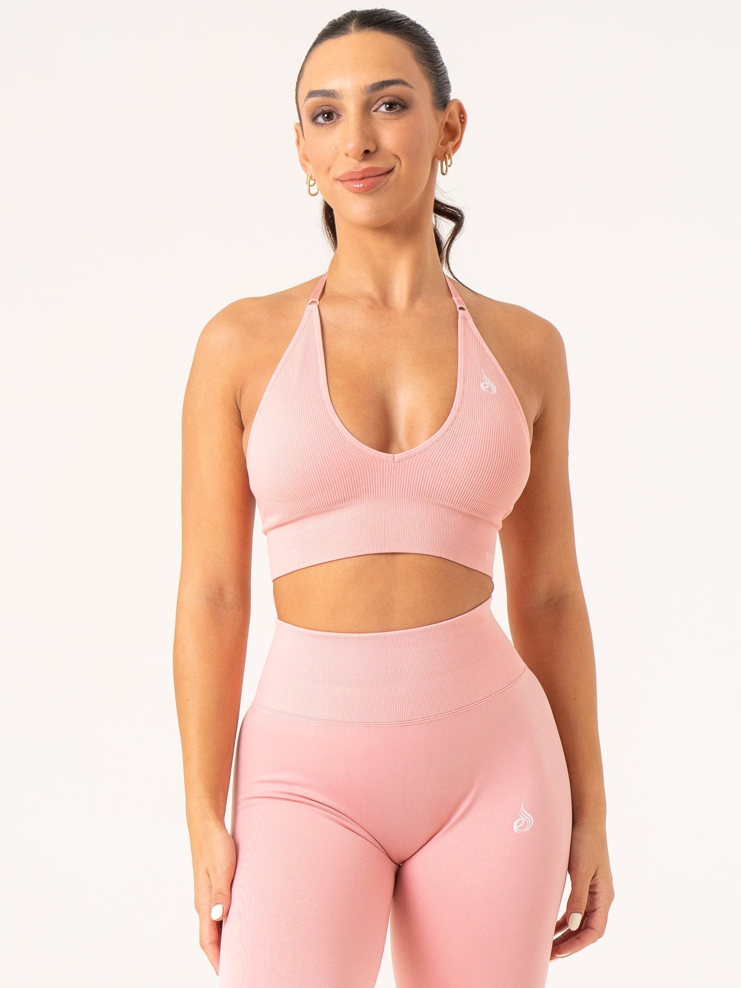 Lift Rib Seamless Halter Sports Bra - Pink 1 Lift Rib Seamless Halter Sports Bra - Pink