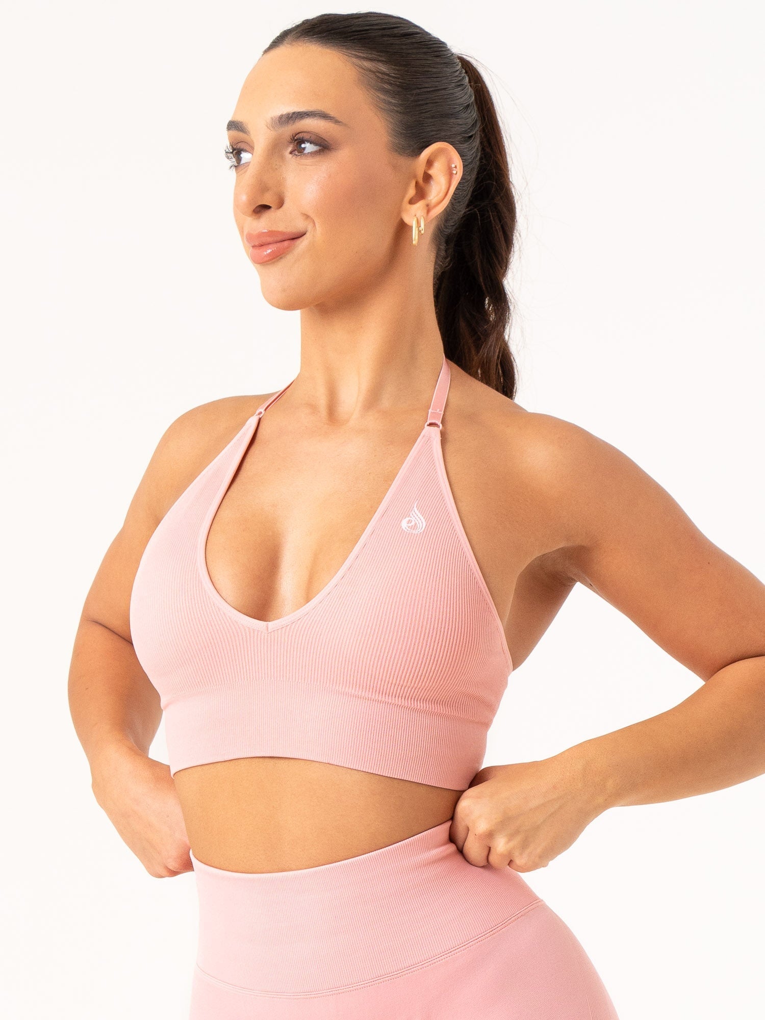 Lift Rib Seamless Halter Sports Bra - Pink 3 Lift Rib Seamless Halter Sports Bra - Pink