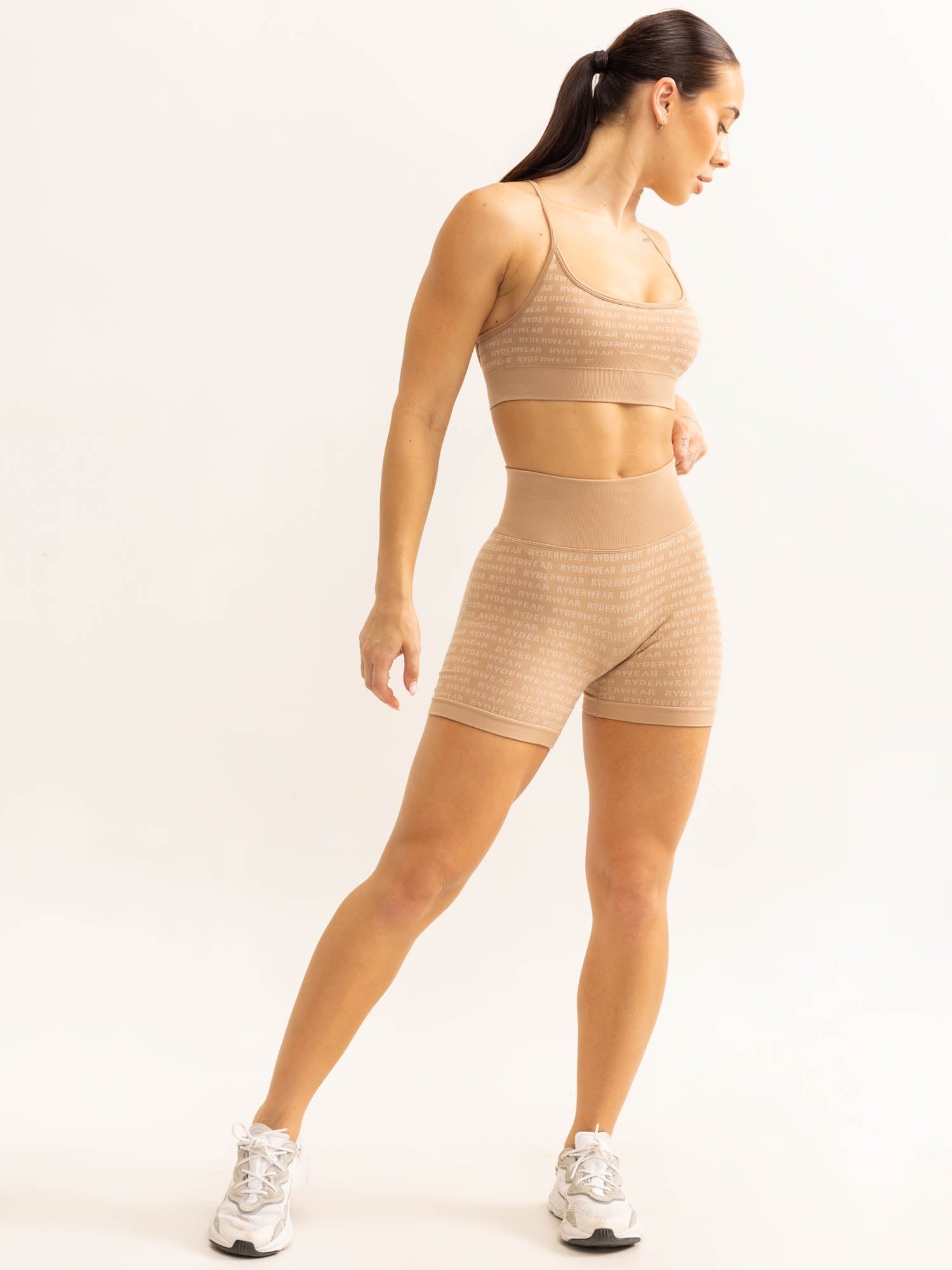 Logo Lux Seamless Sports Bra - Tan 4 Logo Lux Seamless Sports Bra - Tan