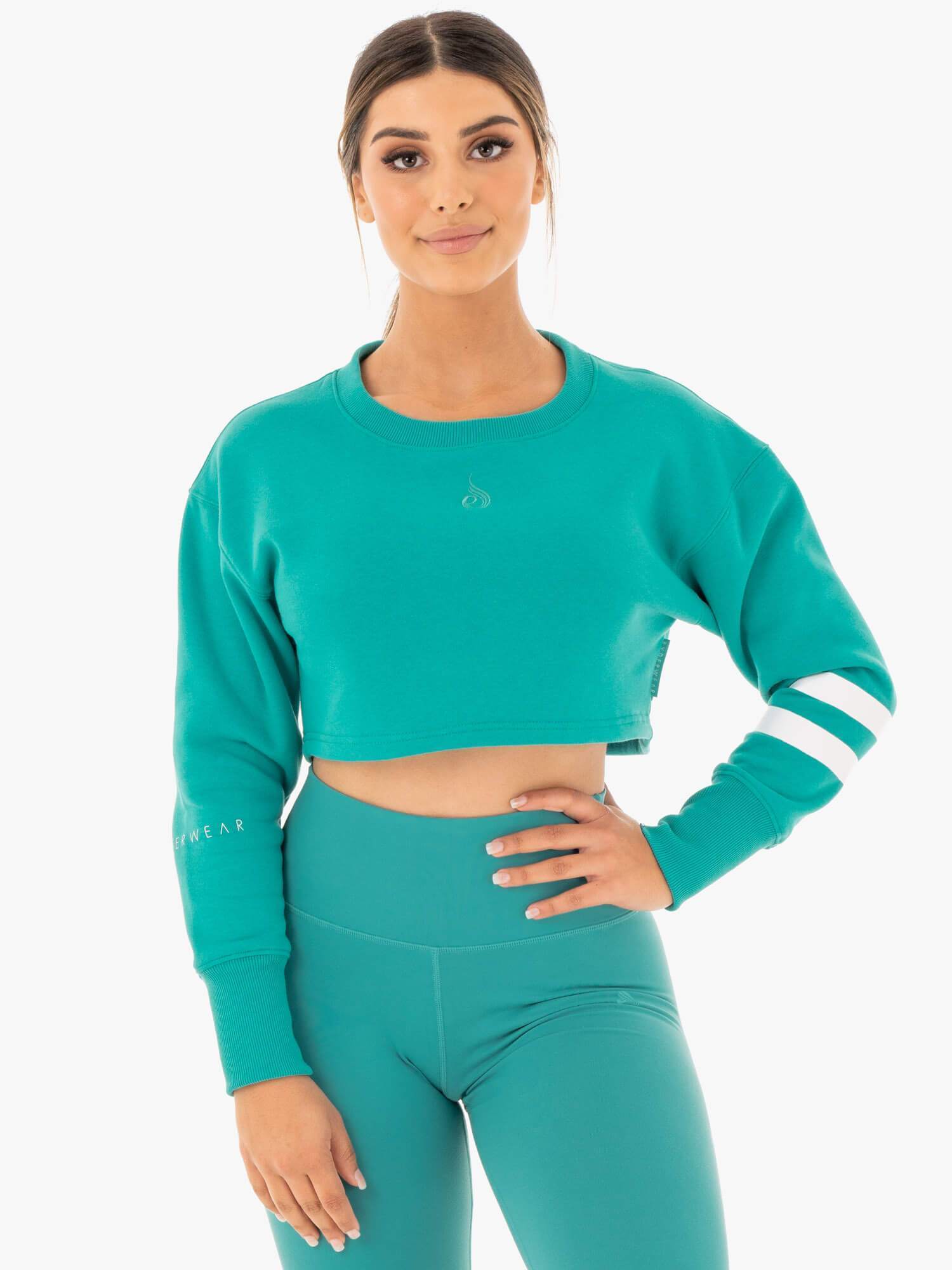 Motion Cropped Sweater - Teal 1 Motion Cropped Sweater - Teal