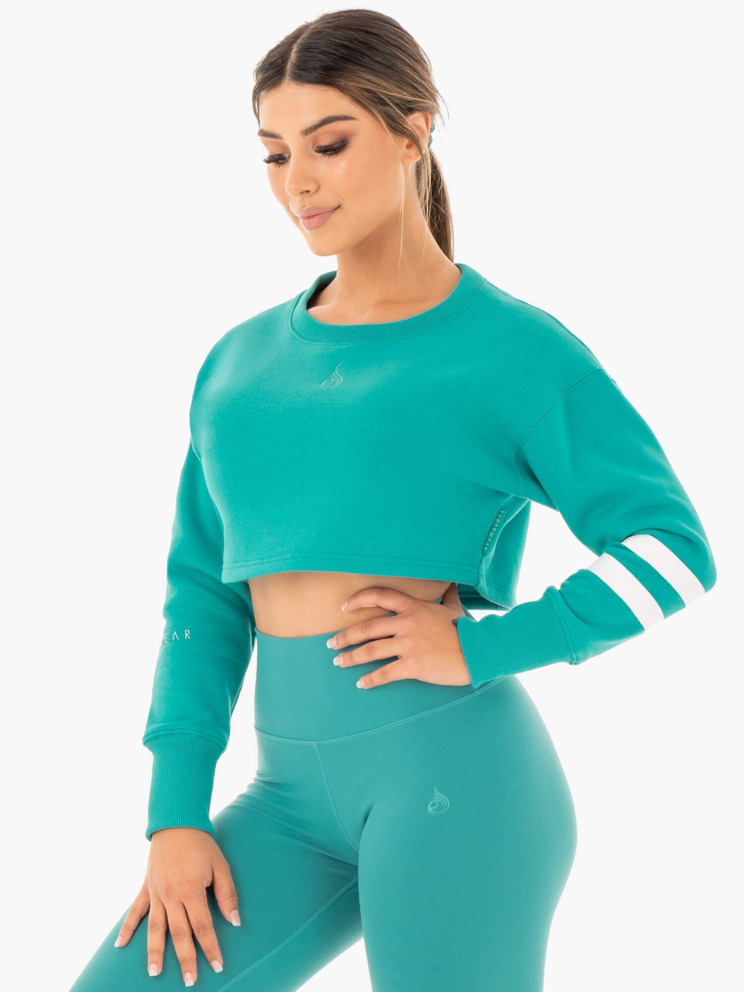 Motion Cropped Sweater - Teal 3 Motion Cropped Sweater - Teal