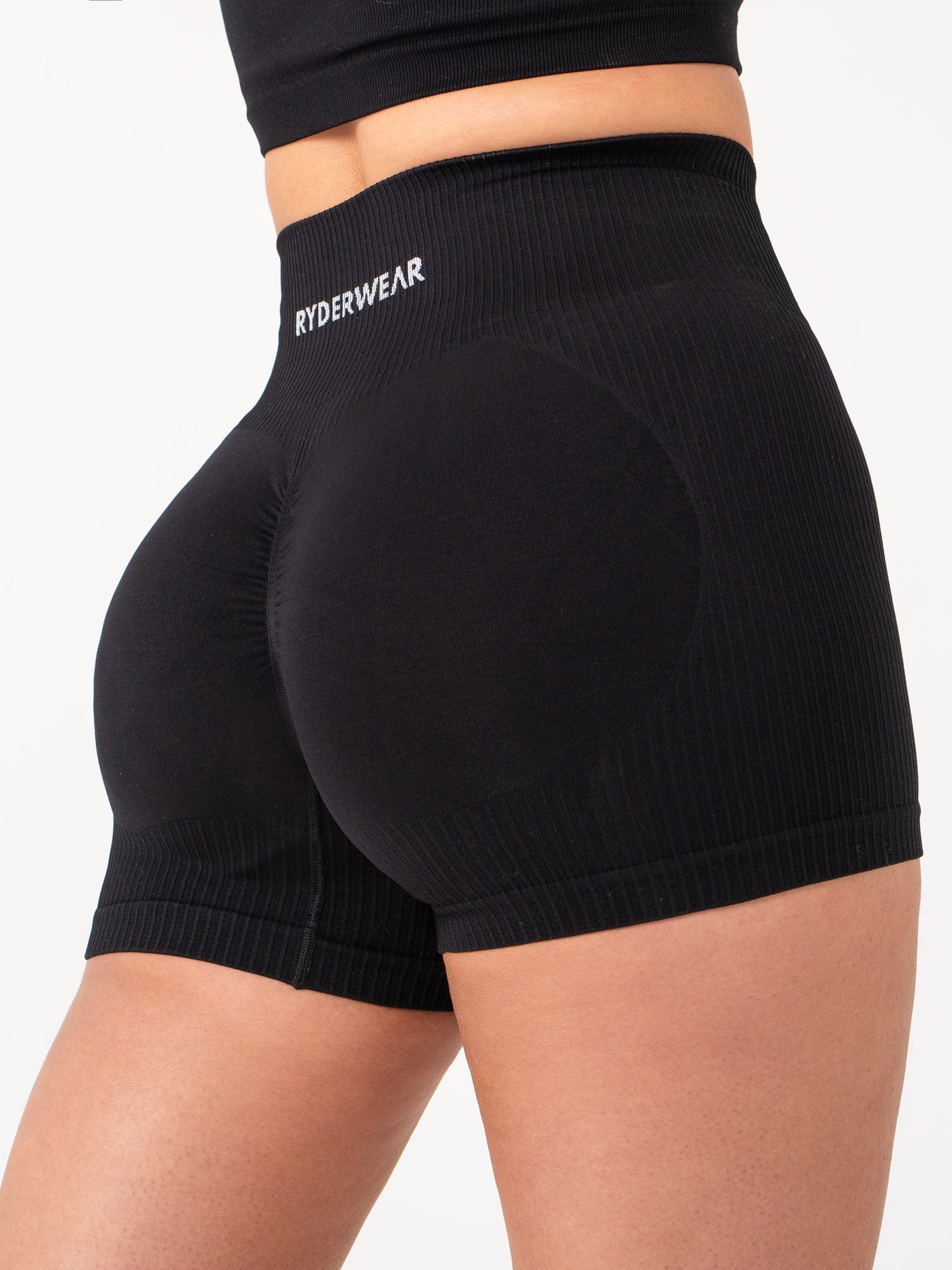 Rib Scrunch Seamless Shorts - Black 4 Rib Scrunch Seamless Shorts - Black