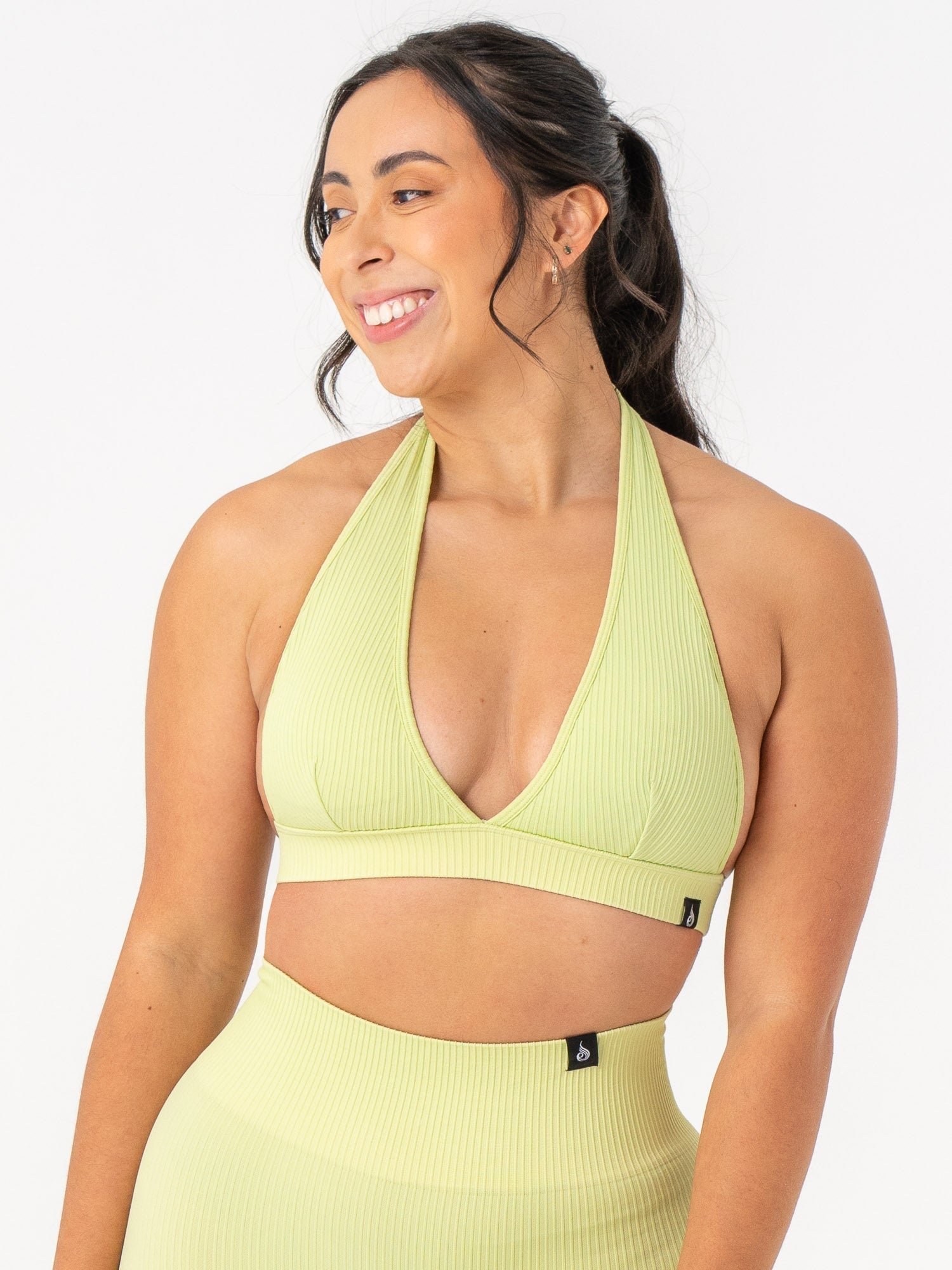 Rib Seamless Halter Sports Bra - Lime 1 Rib Seamless Halter Sports Bra - Lime