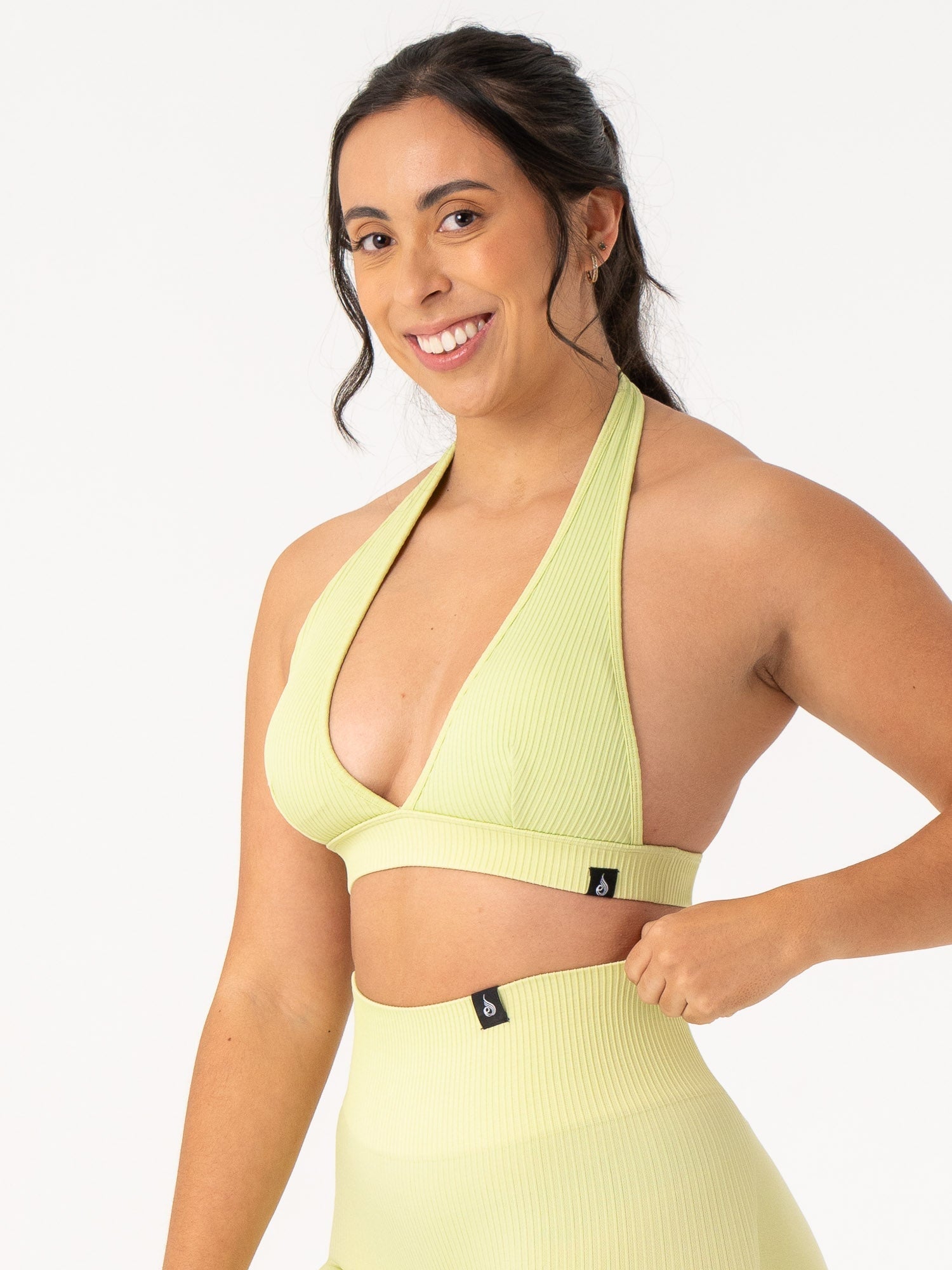 Rib Seamless Halter Sports Bra - Lime 2 Rib Seamless Halter Sports Bra - Lime