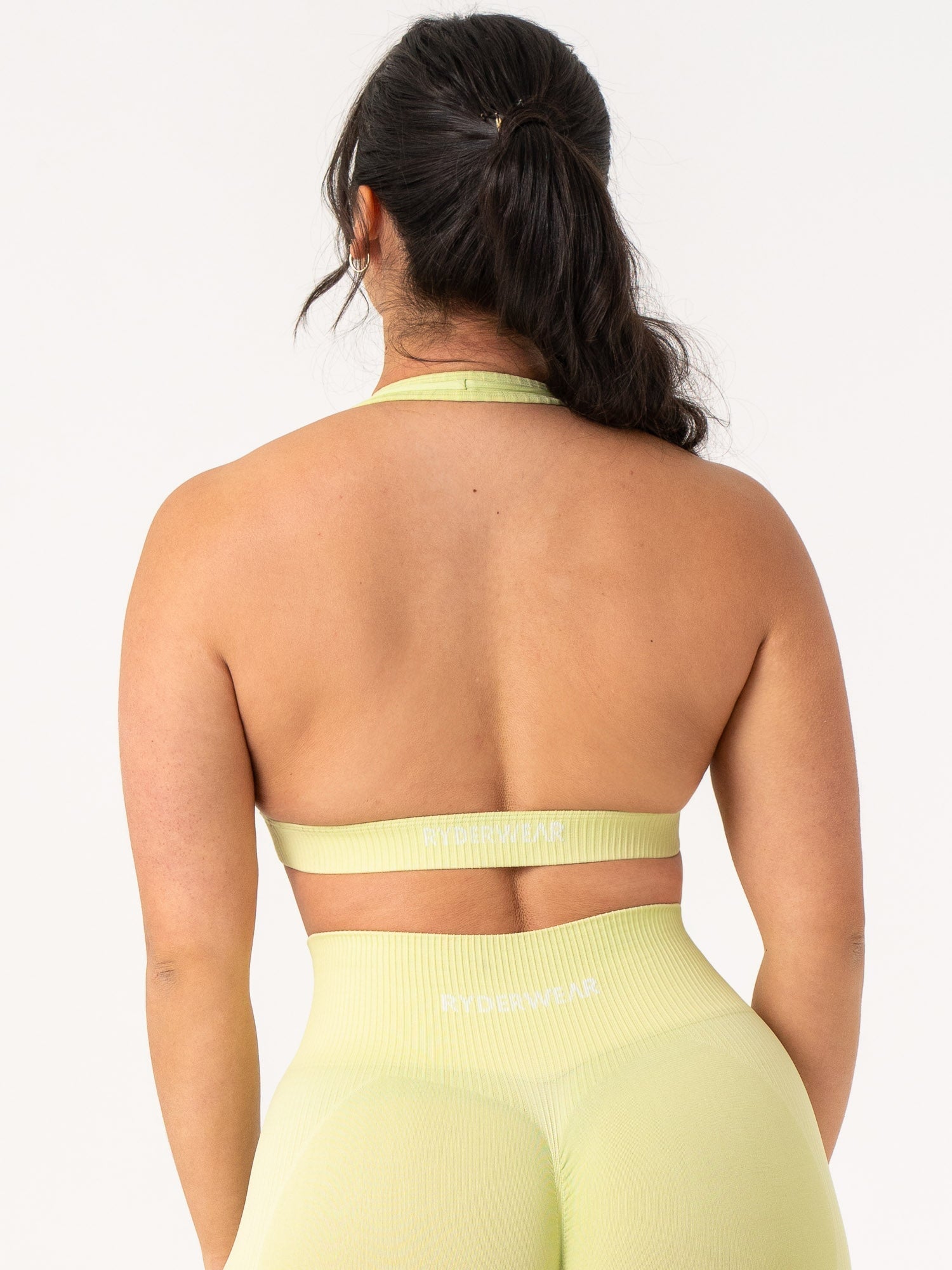 Rib Seamless Halter Sports Bra - Lime 3 Rib Seamless Halter Sports Bra - Lime