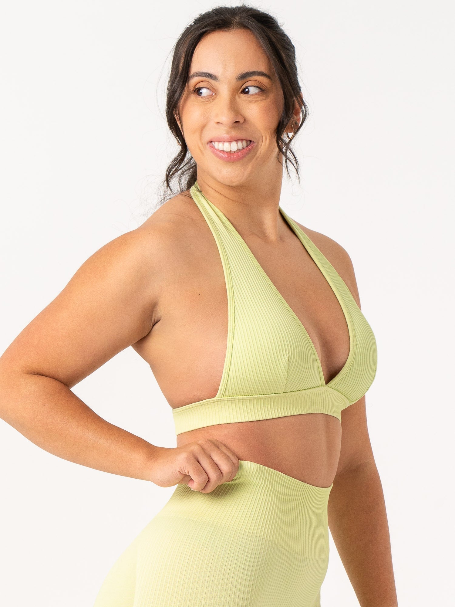 Rib Seamless Halter Sports Bra - Lime 5 Rib Seamless Halter Sports Bra - Lime