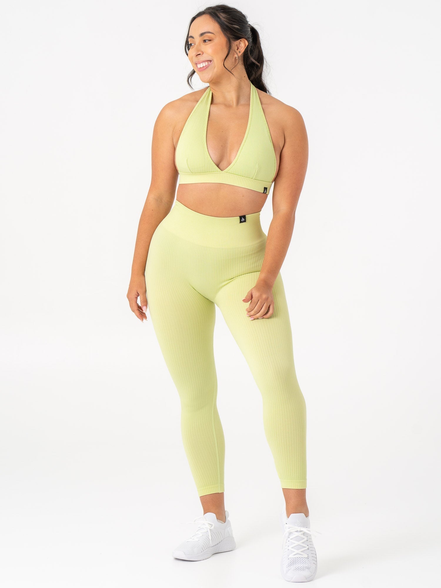 Rib Seamless Halter Sports Bra - Lime 6 Rib Seamless Halter Sports Bra - Lime