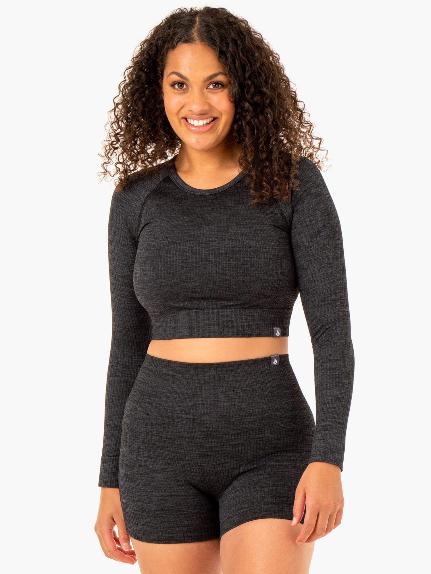 Rib Seamless Long Sleeve Top - Black Marl 1 Rib Seamless Long Sleeve Top - Black Marl