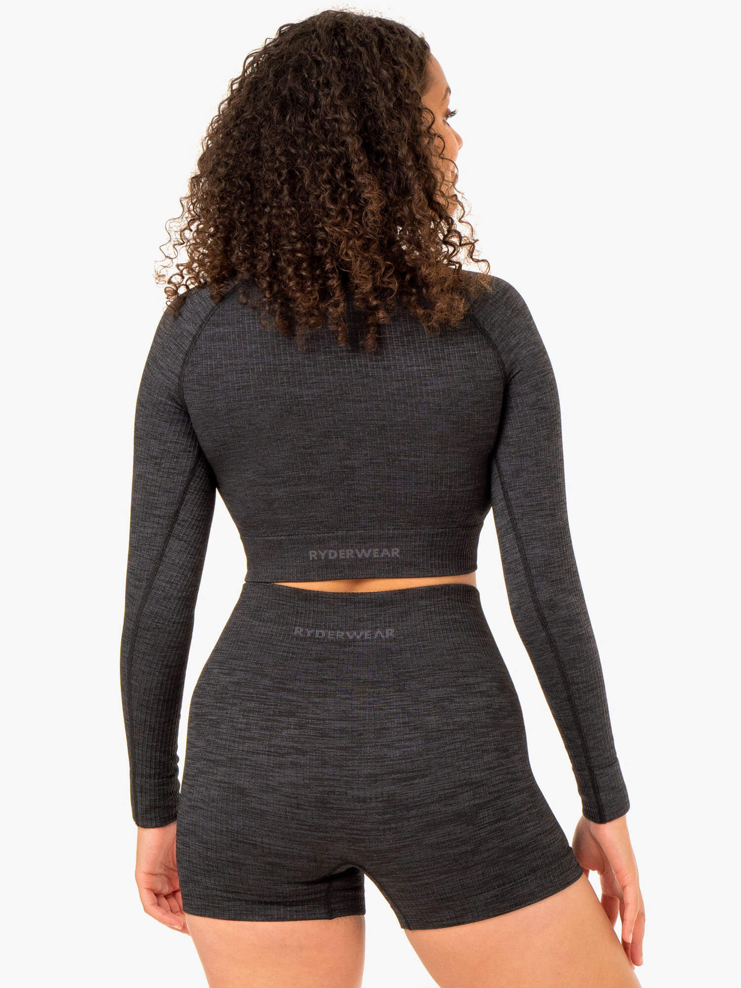 Rib Seamless Long Sleeve Top - Black Marl 2 Rib Seamless Long Sleeve Top - Black Marl