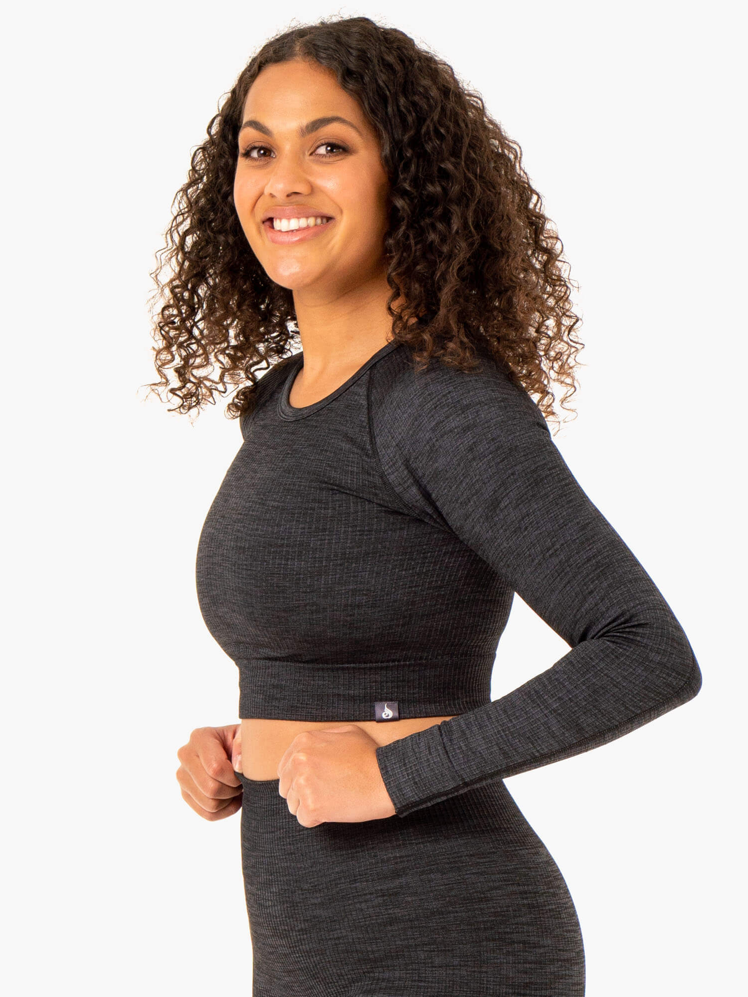 Rib Seamless Long Sleeve Top - Black Marl 3 Rib Seamless Long Sleeve Top - Black Marl