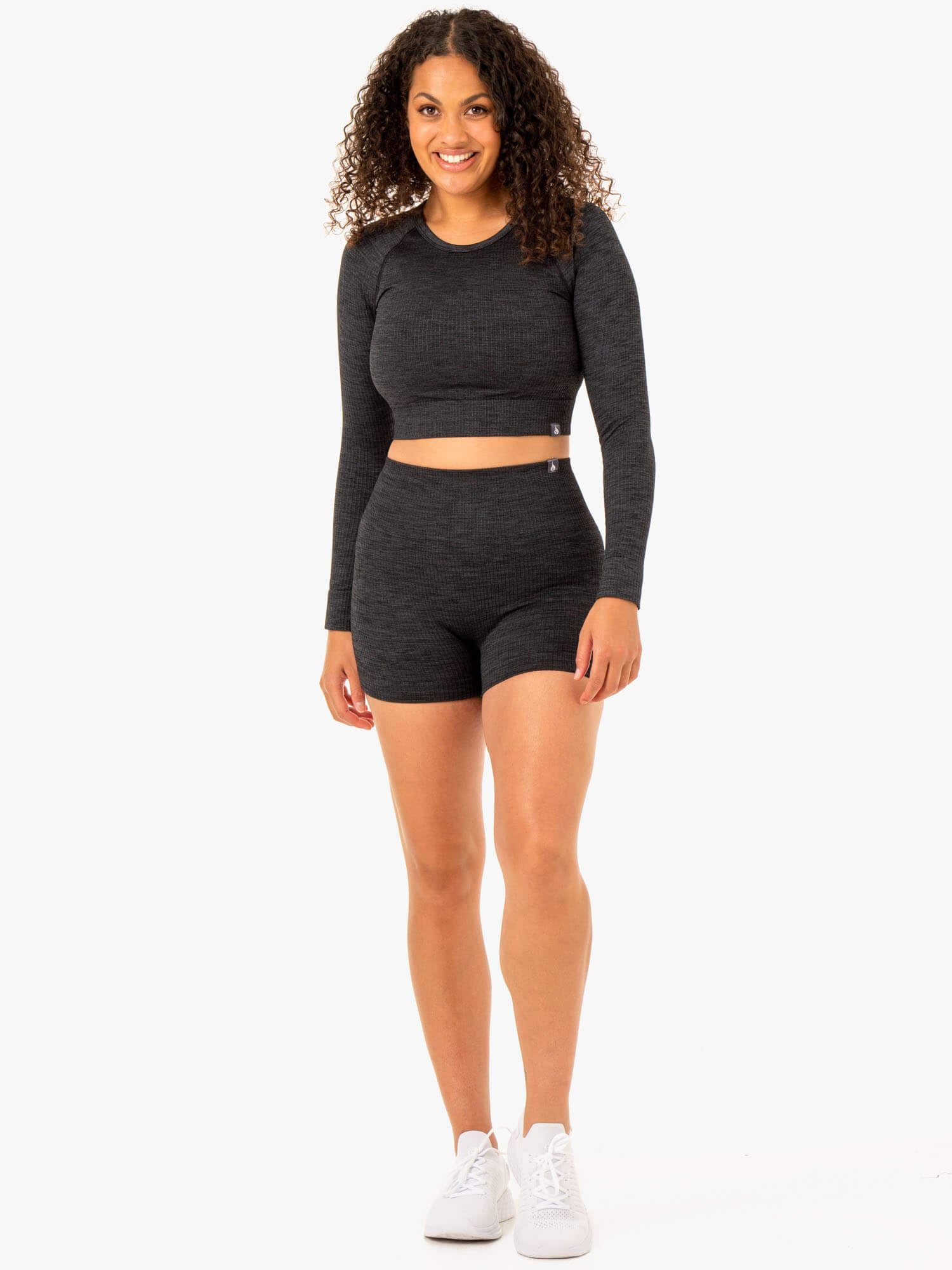Rib Seamless Long Sleeve Top - Black Marl 5 Rib Seamless Long Sleeve Top - Black Marl