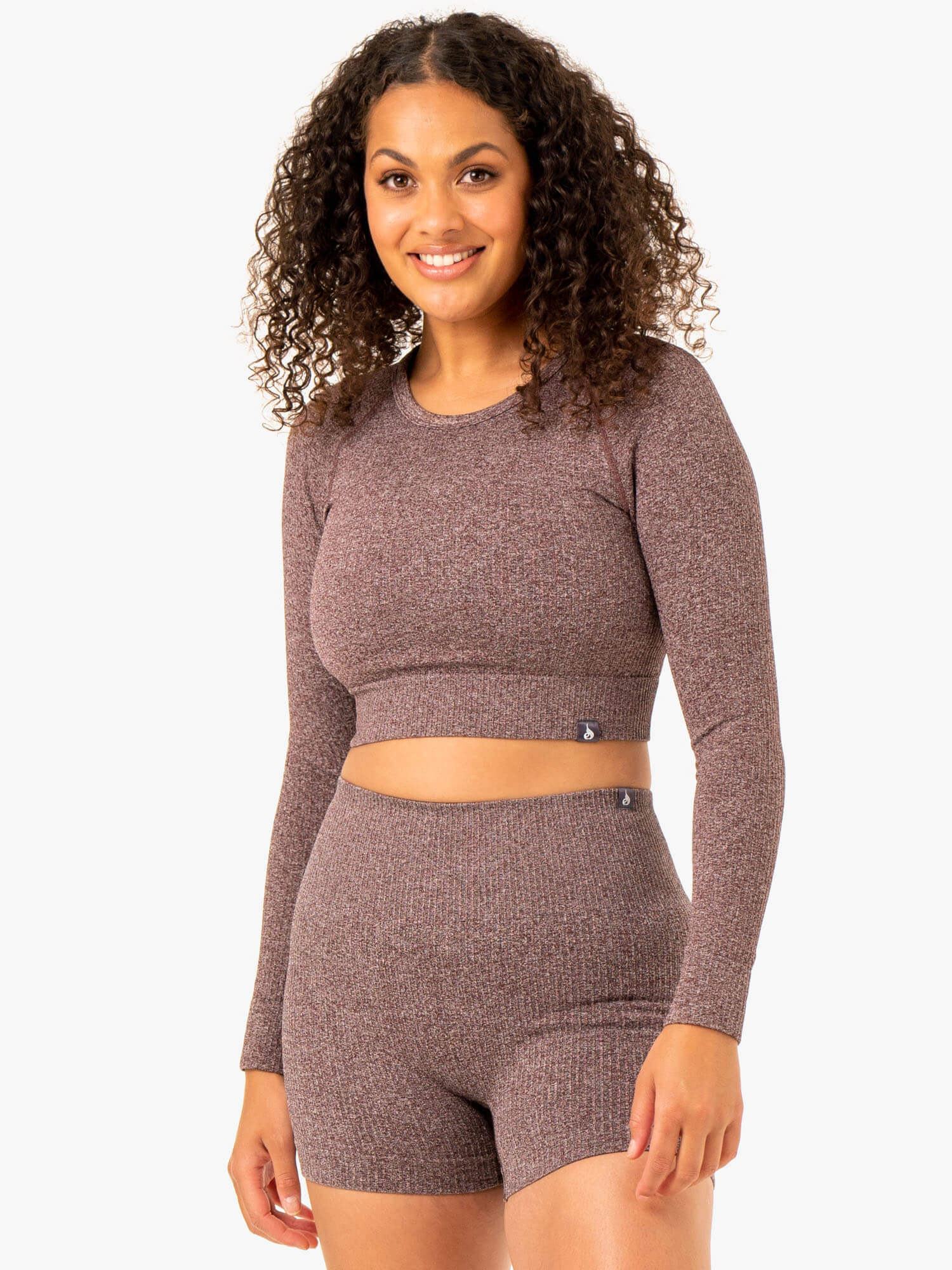 Rib Seamless Long Sleeve Top - Chocolate Marl 1 Rib Seamless Long Sleeve Top - Chocolate Marl