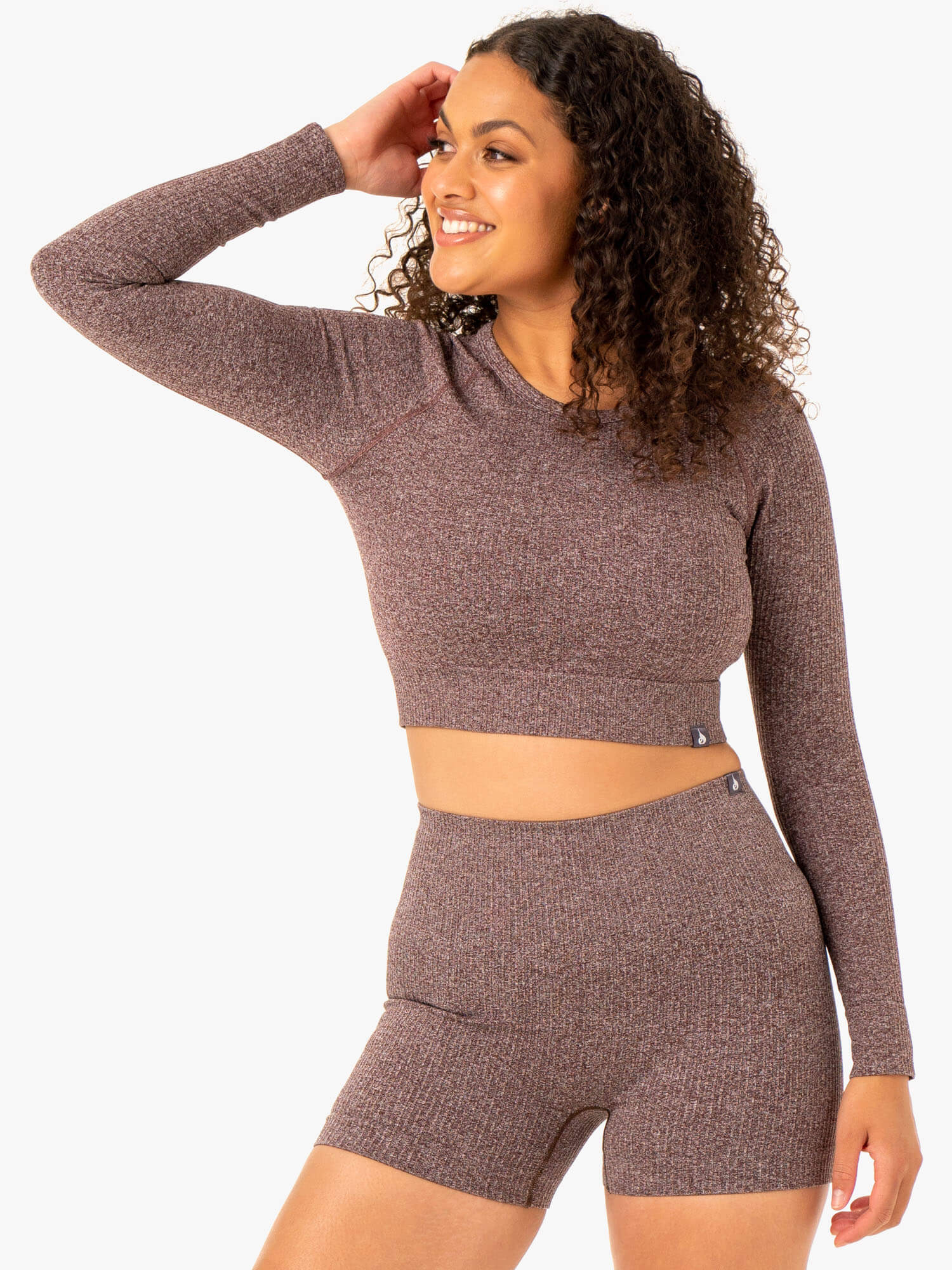 Rib Seamless Long Sleeve Top - Chocolate Marl 3 Rib Seamless Long Sleeve Top - Chocolate Marl