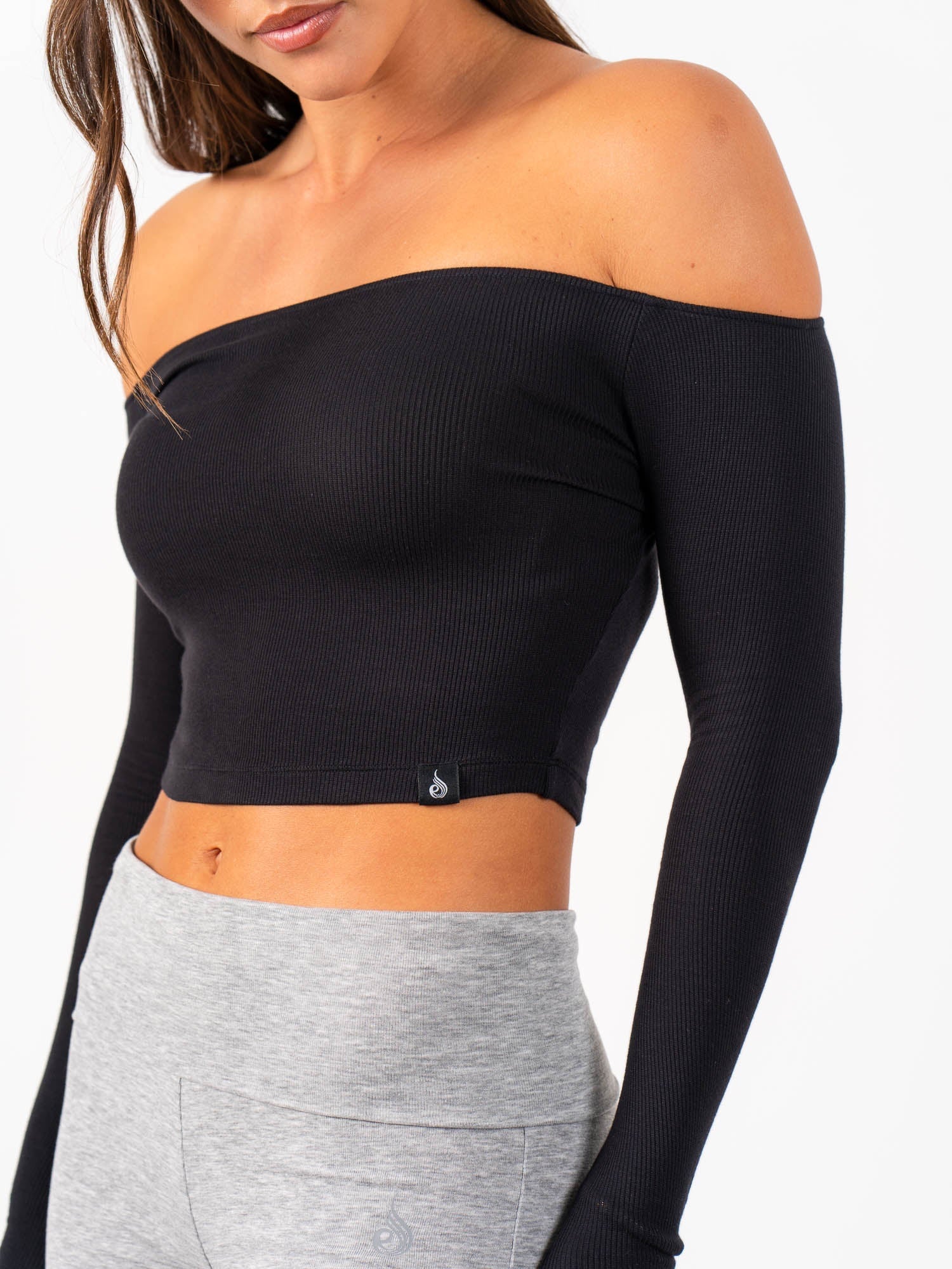 Ribbed Off Shoulder Long Sleeve Top - Black 4 Ribbed Off Shoulder Long Sleeve Top - Black