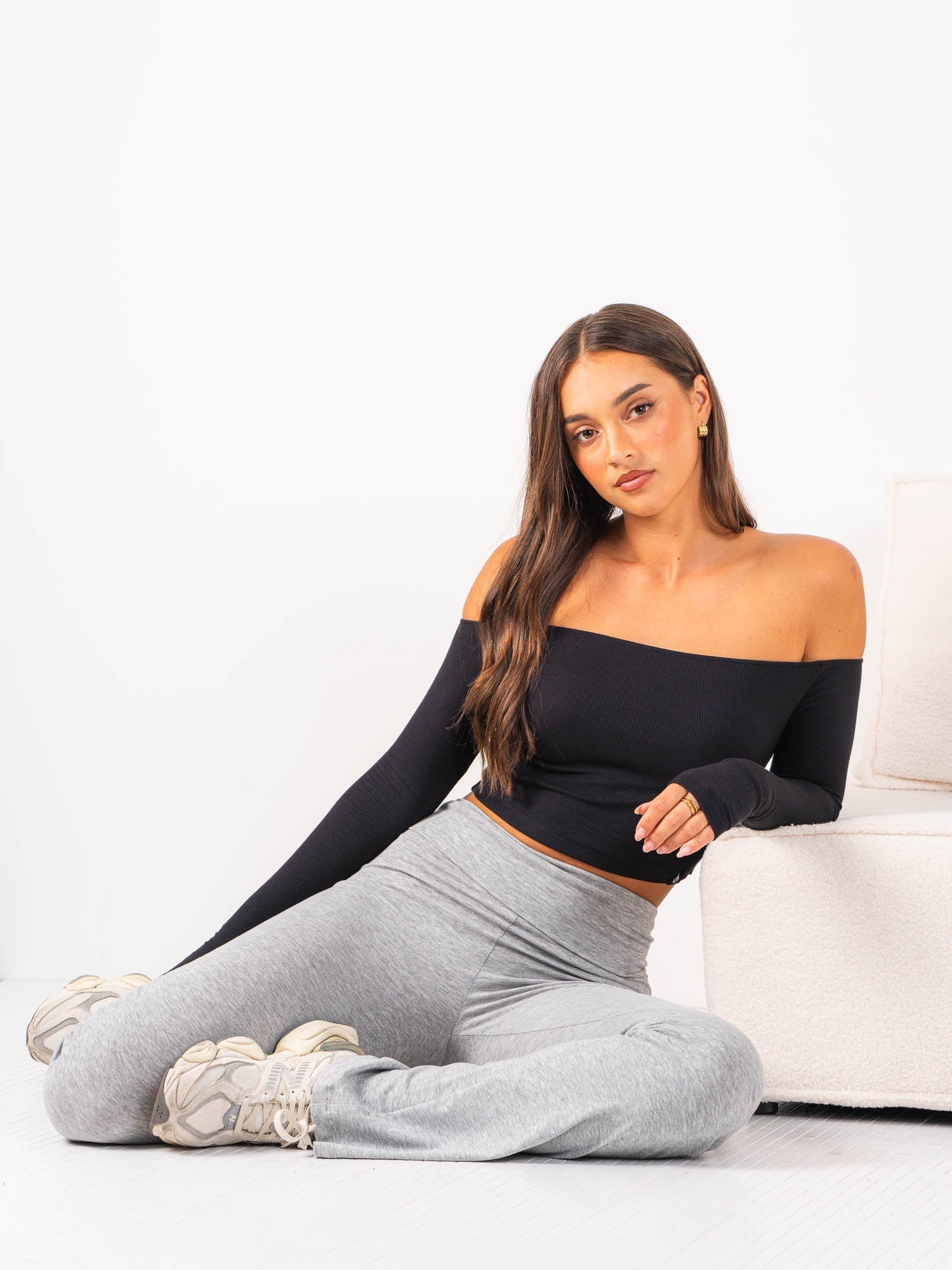 Ribbed Off Shoulder Long Sleeve Top - Black 5 Ribbed Off Shoulder Long Sleeve Top - Black