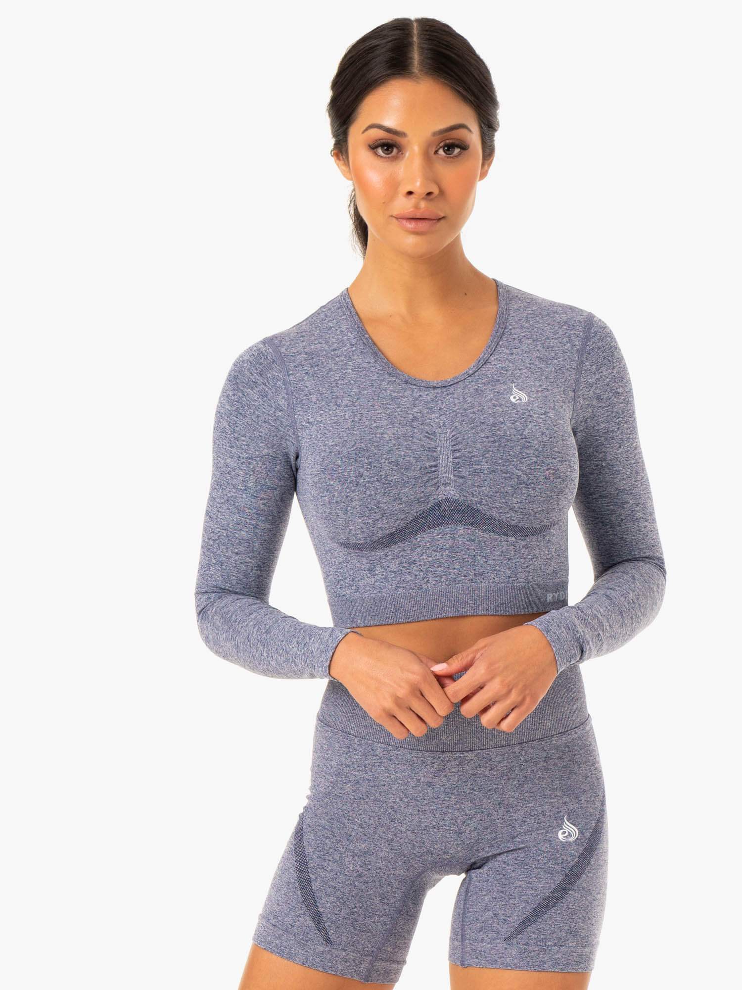 Staples Seamless Long Sleeve Top - Navy Marl 1 Staples Seamless Long Sleeve Top - Navy Marl