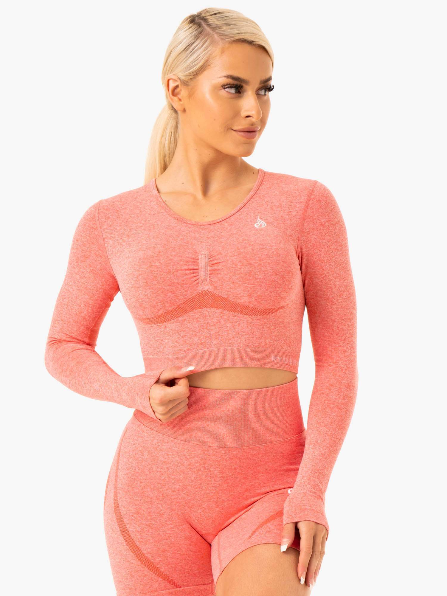 Staples Seamless Long Sleeve Top - Peach Marl 1 Staples Seamless Long Sleeve Top - Peach Marl